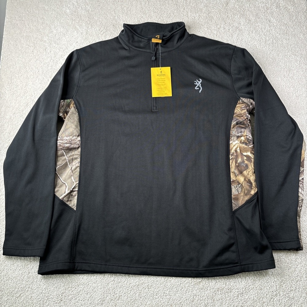 BROWNING x REALTREE 1/4 ZIp Pullover Camo/Black Blocked Sweatshirt Jacket Sz XL
